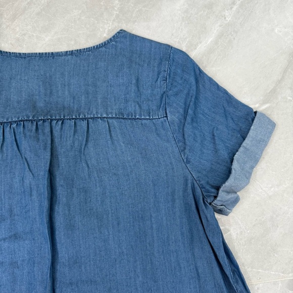 Women’s Lucky Brand Chambray Denim Lace Up Short Sleeve V-Neck Dress Medium - Picture 11 of 16